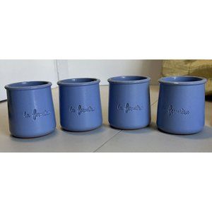Set of 4 La Fermiere Glazed Terra Cotta 5 oz Pots, Periwinkle Blue
